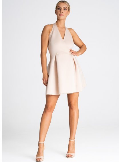 Bézs mini ruha kiszélesedő szoknyával