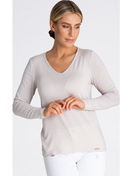 Világos bézs póló hosszú ujjú