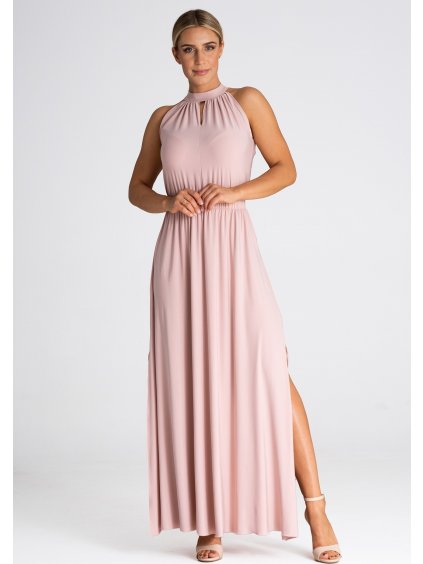 Világos rózsaszín hosszú ruha hasítékkal