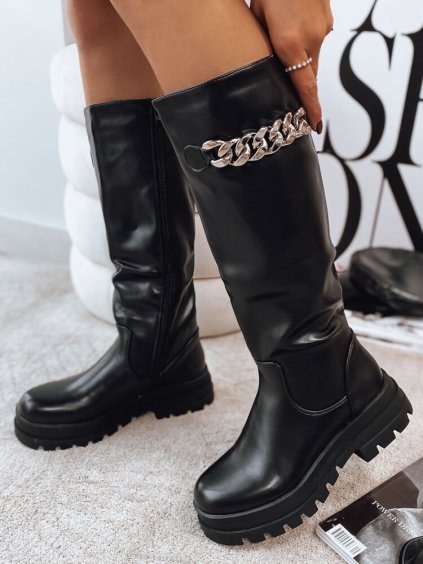 Fekete csizma díszlánccal JOLIA