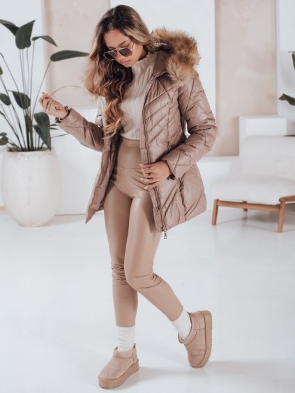 Bézs fényes téli kabát SOLARIS