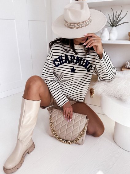 Sötétkék csíkos pulóver AURORA