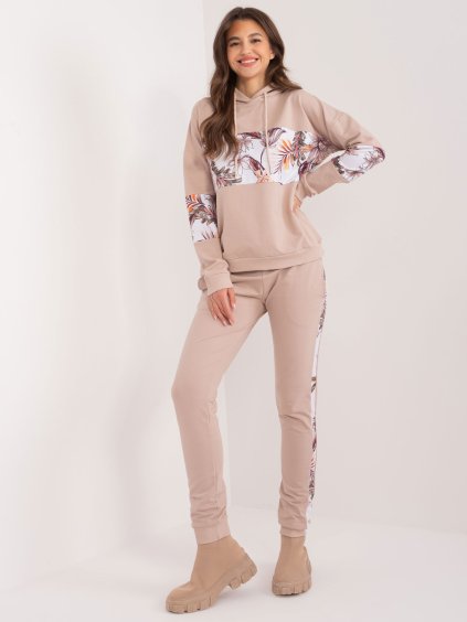 Bézs tréningruha szett virágos csíkkal