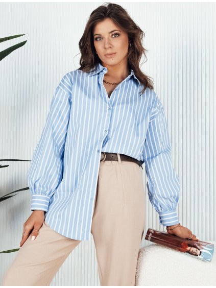 Világoskék-fehér csíkos ing aszimmetrikus szabású MARTIE