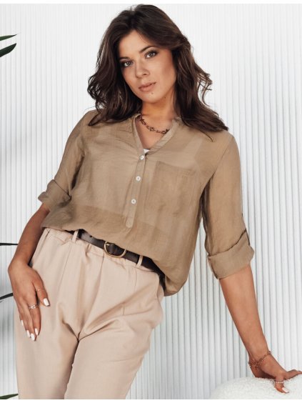Finom anyagból készült világosbarna ing zsebbel LUNA