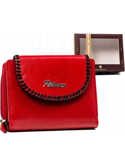 Peterson piros közepes bőr pénztárca varrással Y443