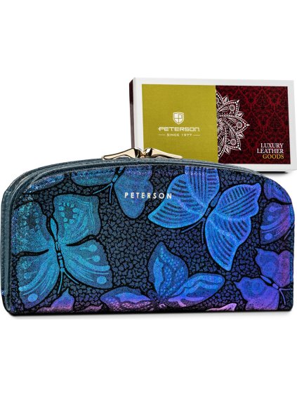 Peterson Kék lekerekített pénztárca pillangókkal Y501