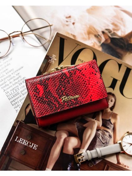 Peterson Piros közepes bőr pénztárca kígyó mintával Y254