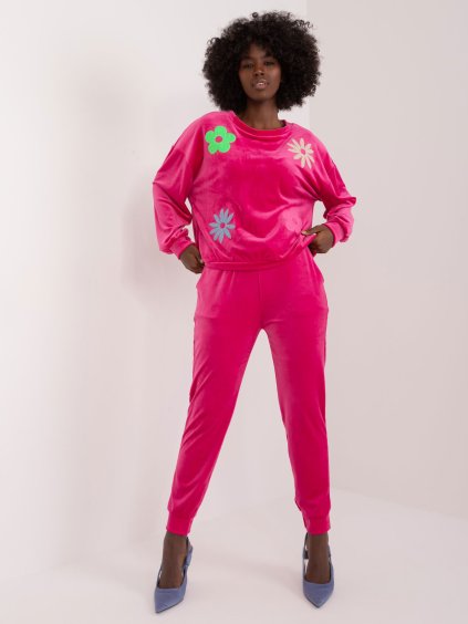 Sötét rózsaszín velúr készlet virág mintás