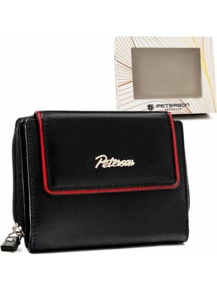 Peterson fekete kis bőr pénztárca Y605