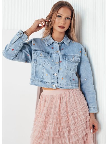 Világoskék farmer rövid dzseki virágokkal FINSEI