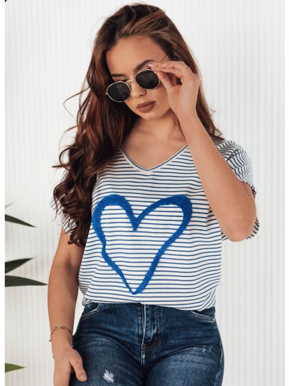 Krém-kék csíkos szív póló GATOCI