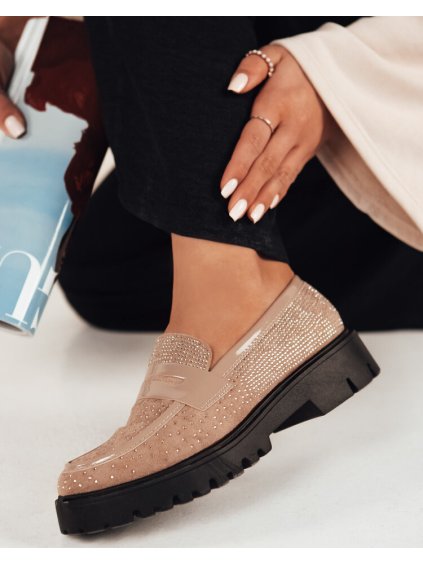 Bézs velúr mokaszin strasszokkal OTERO