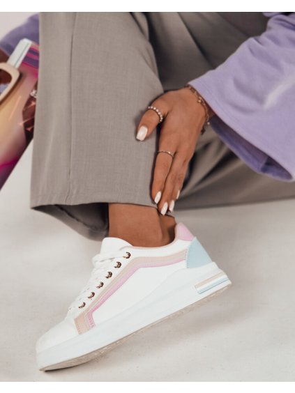 Fehér tornacipő rózsaszín csíkkal ROSAL