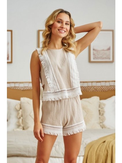 Doctor Nap bézs színű női rövid pizsama muszlinból