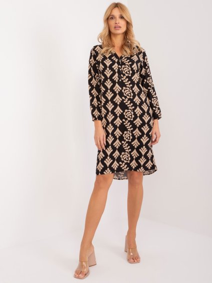 Fekete-bézs mintás miniruha