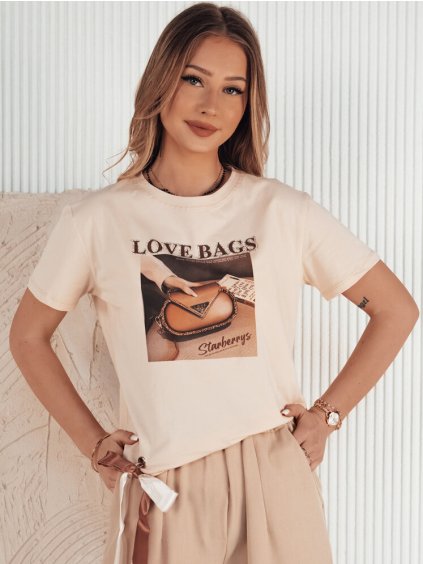 Barackszínű póló nyomtatással és masnival LOBAG