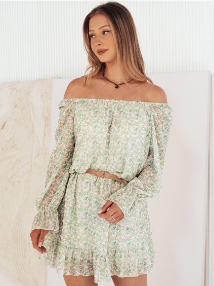Világoszöld mintás ruha ejtett vállakkal KERVEN