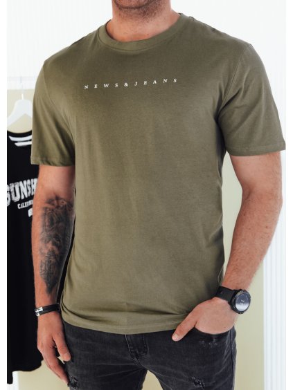 Khaki színű férfi póló felirattal