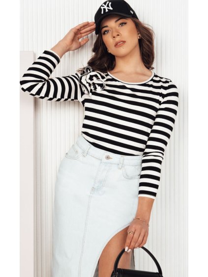 Fekete-fehér csíkos póló fodorral  MORAS