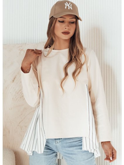 Bézs pulóver csíkos betétekkel FUNIL