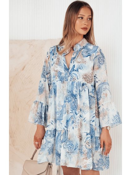 Világoskék mintás lezser mini ruha PRINSA