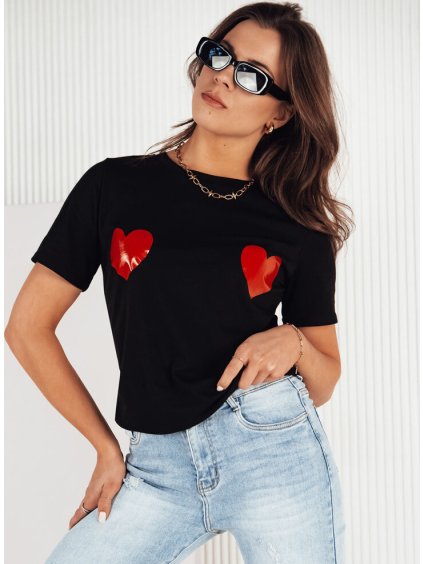 Fekete női póló szívecskékkel PALIS