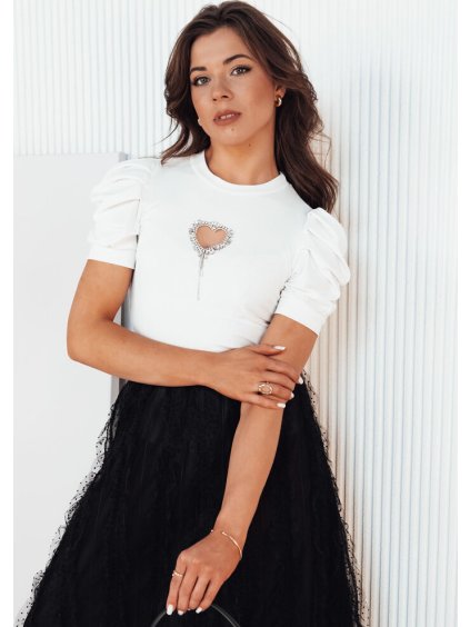 Krémszínű póló fodros ujjakkal LERRIS