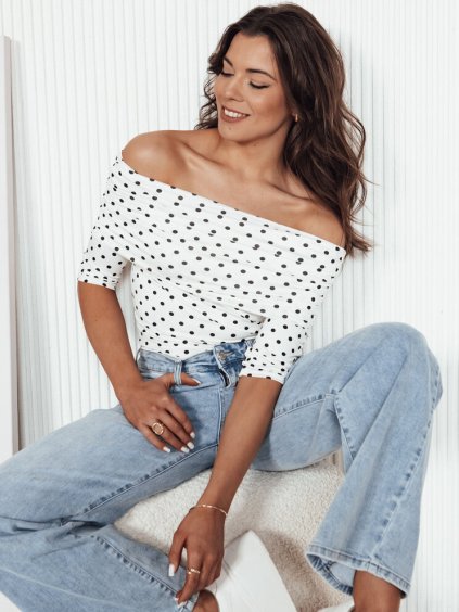 Krémszínű blúz pöttyökkel és fedetlen vállakkal BLISSE