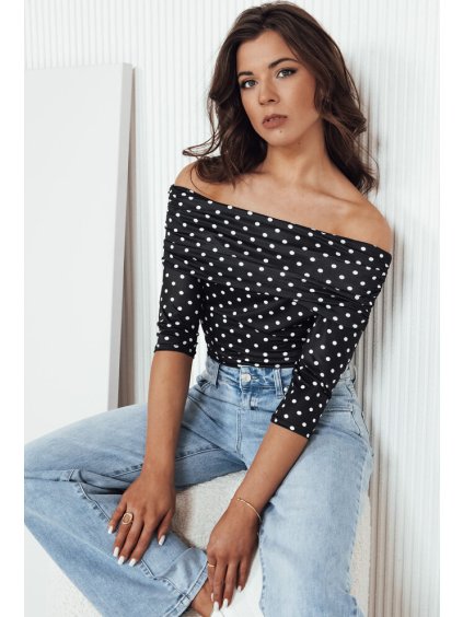 Fekete pöttyös blúz fedetlen vállakkal BLISSE