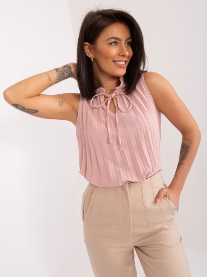 Rózsaszín elegáns ujjatlan blúz fodrokkal
