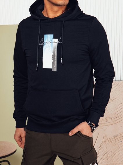 Sötétkék férfi pulóver nyomtatással