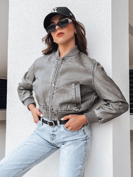 Szürke bőr crop bomber SANTOL