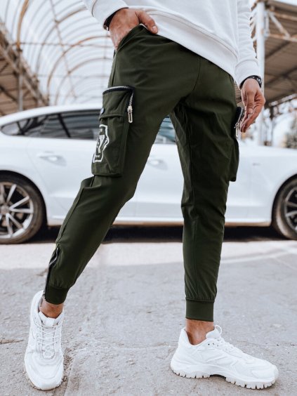 Khaki színű férfi jogger melegítőnadrág zsebekkel