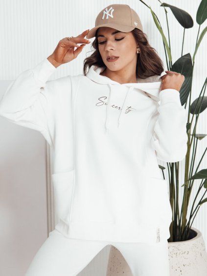 Fehér pulóver zsebekkel és finom nyomtatással ALIEENS