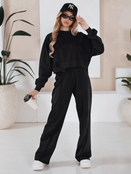 Fekete melegítőnadrág és crop pulóver szett RINGY