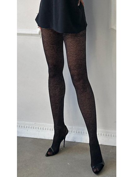 Veneziana Fekete szilonharisnya rózsa mintával Gloria 20 den