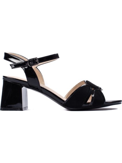 Lakkozott magassarkú női szandál - fekete