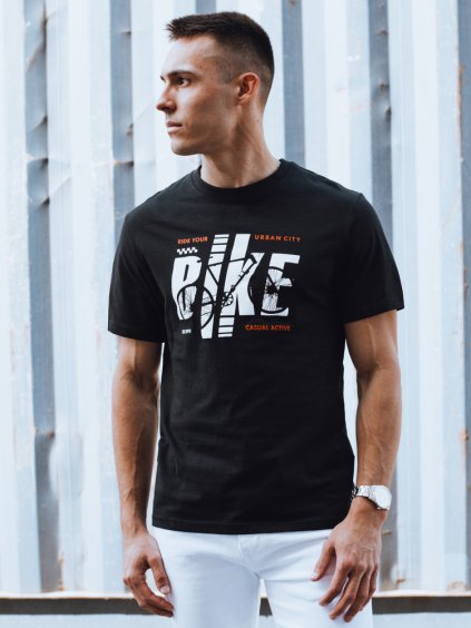 Fekete férfi póló nyomattal BIKE