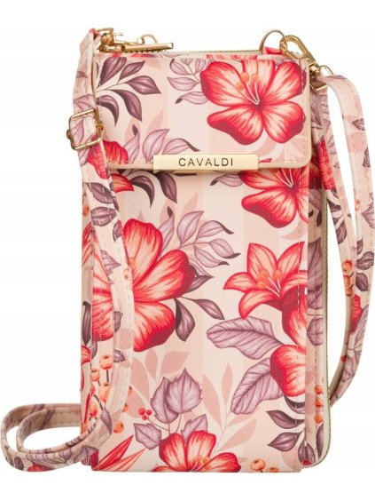 4U Cavaldi rózsaszín-piros virágos pénztárca telefontartó zsebbelM692