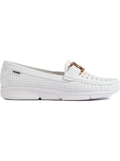 Fehér perforált mokaszin csattal