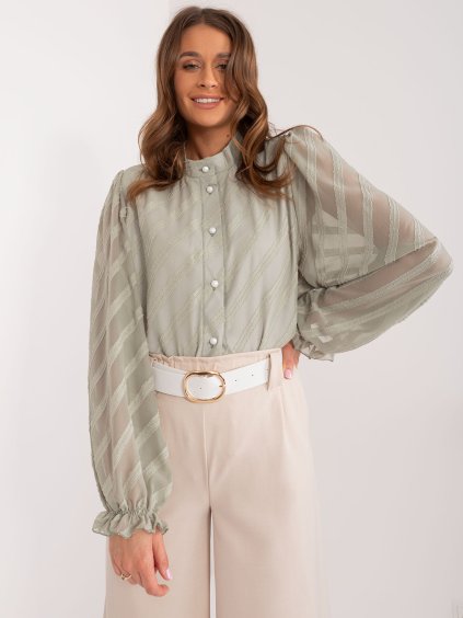 Pisztácia színű elegáns ing átlátszó ujjakkal