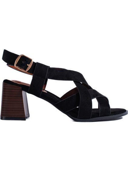 Fekete velúr magassarkú szandál
