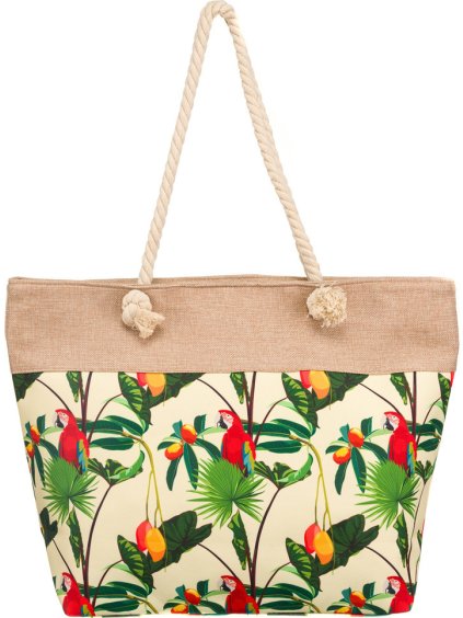 Bézs-zöld mintás strandtáska