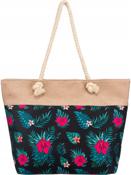 Fekete és rózsaszín mintás strandtáska