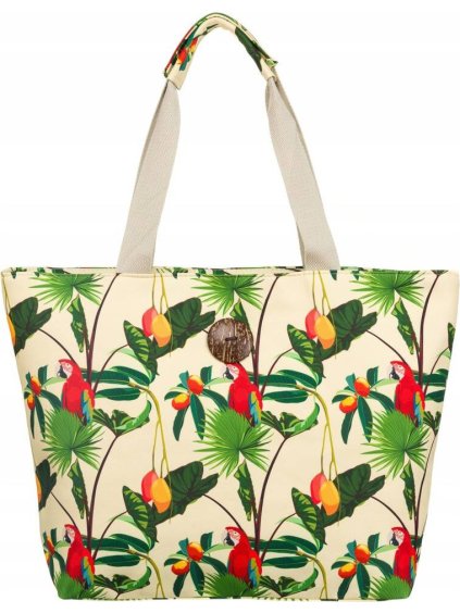 Bézs-zöld mintás strandtáska