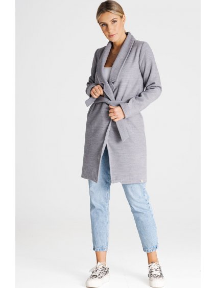 Világosszürke kabát övvel