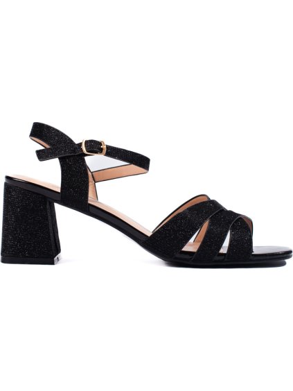 Fekete brokát magassarkú szandál