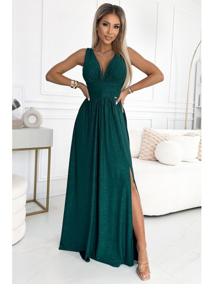 Sötétzöld csillogó maxiruha SUSAN