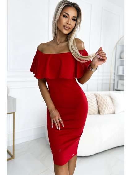 Piros Midi fodros bodycon ruha Marbella